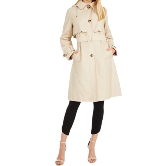 KATE SPADE New York Scallop Hooded Trench Raincoat with Belt, Oxford Tan, Medium - Picture 6 of 6